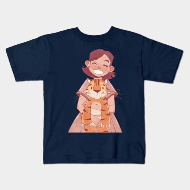 Girl and tiger friendship Kids T-Shirt by dariko art